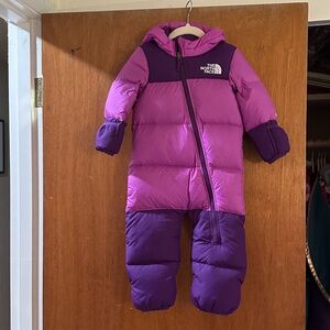 North Face Baby Infant Nuptse One-Piece Snowsuit- Sweet Violet 12/18 months